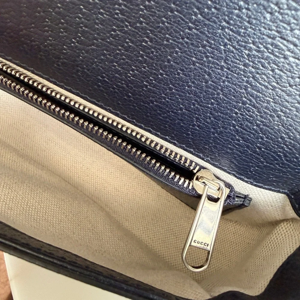 Gucci Ophidia Super Mini Shoulder Bag Navy Blue GG Supreme canvas, NEW 795466